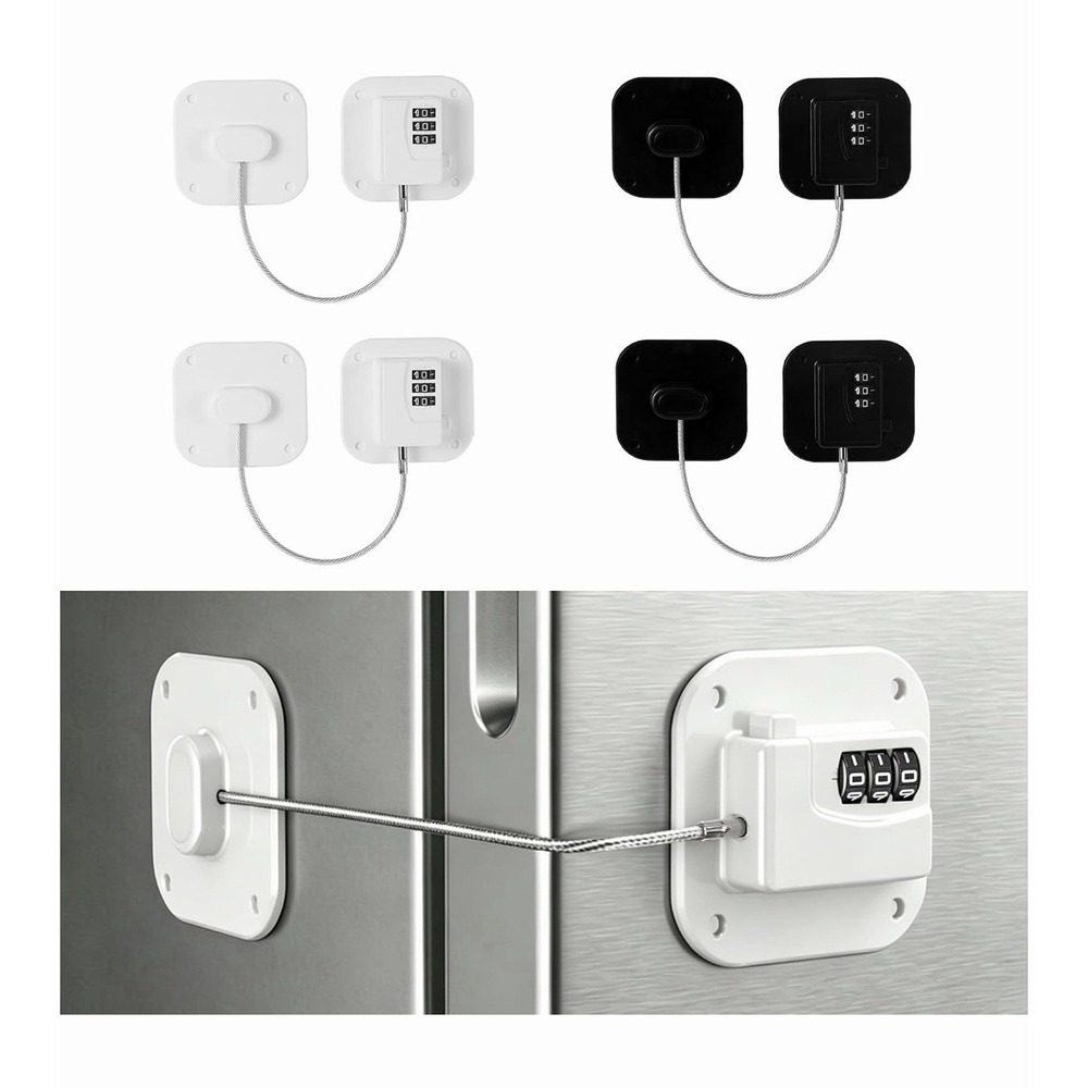 4PK Refrigerator Lock Child Safety Combination Cable Lock for Fridge & Freezer